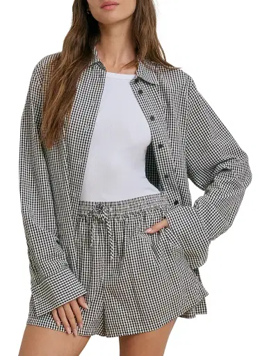 Favorite Daughter Women's The Boyfriend Gingham Check Cotton Shirt - Navy White - Size XL | Thumbnail 4