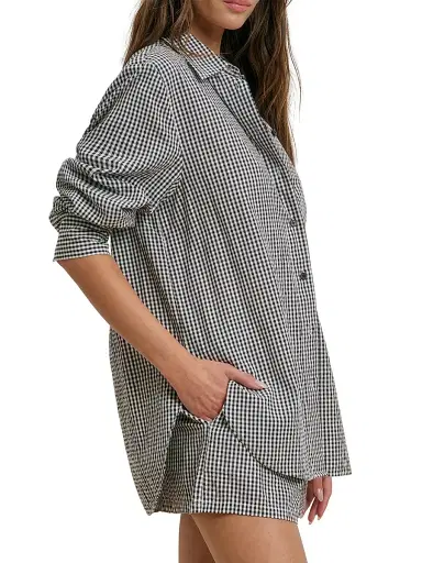 Favorite Daughter Women's The Boyfriend Gingham Check Cotton Shirt - Navy White - Size XL | Thumbnail 5