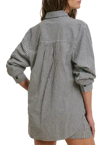Favorite Daughter Women's The Boyfriend Gingham Check Cotton Shirt - Navy White - Size XL | Thumbnail 6