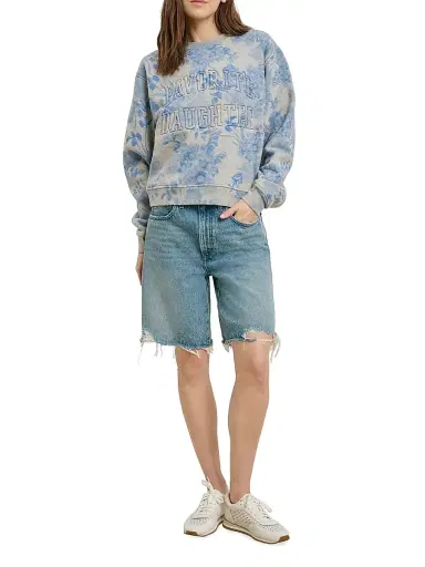 Favorite Daughter Women's The Collegiate Embossed-Logo Sweatshirt - Distress Floral Print - Size XL | Thumbnail 2