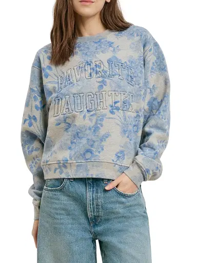 Favorite Daughter Women's The Collegiate Embossed-Logo Sweatshirt - Distress Floral Print - Size XL | Thumbnail 4