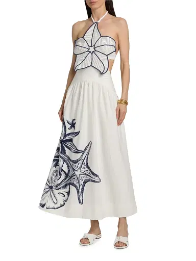 Farm Rio Women's Coast Stars Halterneck Maxi Dress - Off White - Size Large | Thumbnail 2 Farm Rio Women's Coast Stars Halterneck Maxi Dress - Off White - Size Large | Thumbnail 2