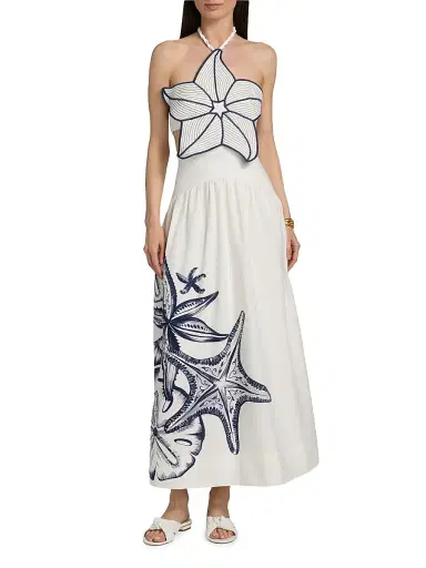 Farm Rio Women's Coast Stars Halterneck Maxi Dress - Off White - Size Large | Thumbnail 3 Farm Rio Women's Coast Stars Halterneck Maxi Dress - Off White - Size Large | Thumbnail 3