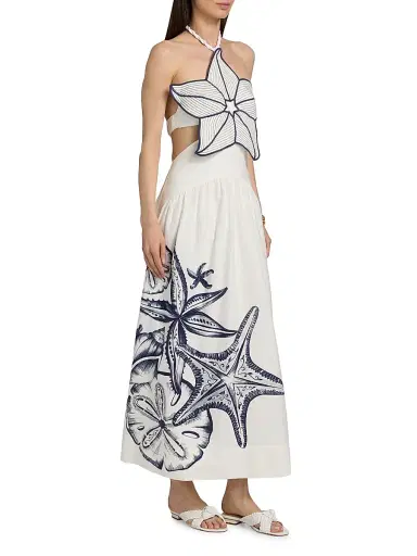 Farm Rio Women's Coast Stars Halterneck Maxi Dress - Off White - Size Large | Thumbnail 4 Farm Rio Women's Coast Stars Halterneck Maxi Dress - Off White - Size Large | Thumbnail 4