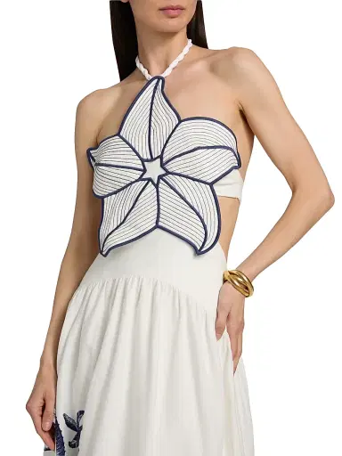 Farm Rio Women's Coast Stars Halterneck Maxi Dress - Off White - Size Large | Thumbnail 6 Farm Rio Women's Coast Stars Halterneck Maxi Dress - Off White - Size Large | Thumbnail 6