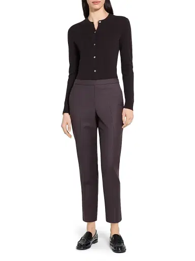 Theory Women's Treeca Wool Crop Trousers - Cacao | Thumbnail 2