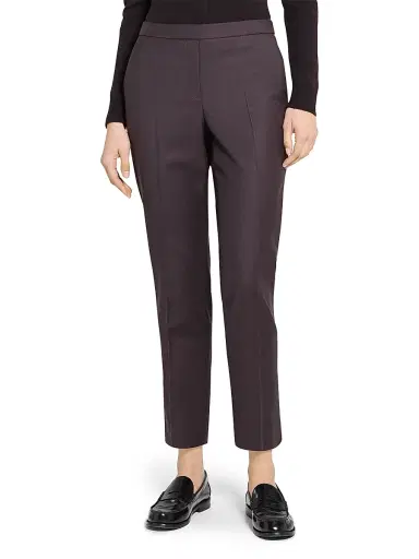 Theory Women's Treeca Wool Crop Trousers - Cacao | Thumbnail 3
