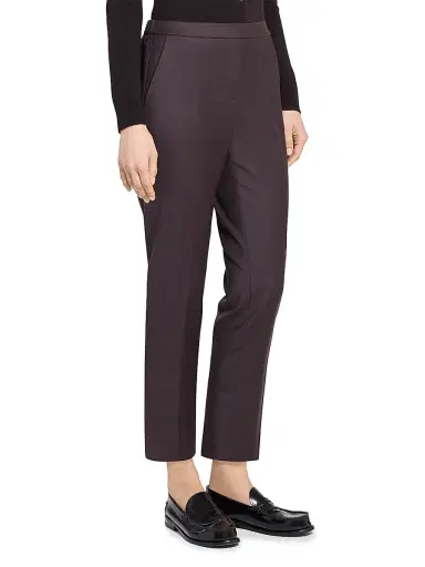 Theory Women's Treeca Wool Crop Trousers - Cacao | Thumbnail 4