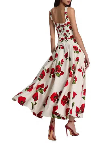 ALICE + OLIVIA Women's Adley Floral Stretch-Cotton Drop-Waist Midi-Dress - Summer Poppy | Thumbnail 5