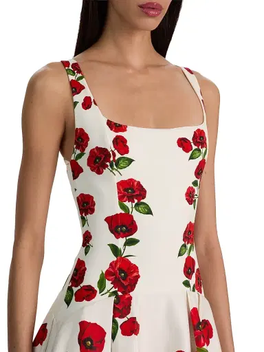 ALICE + OLIVIA Women's Adley Floral Stretch-Cotton Drop-Waist Midi-Dress - Summer Poppy | Thumbnail 6