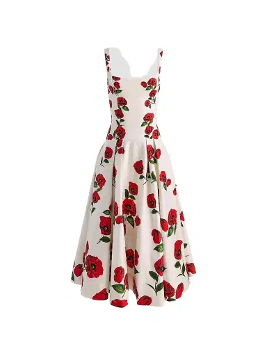 ALICE + OLIVIA Women's Adley Floral Stretch-Cotton Drop-Waist Midi-Dress - Summer Poppy | Thumbnail 1