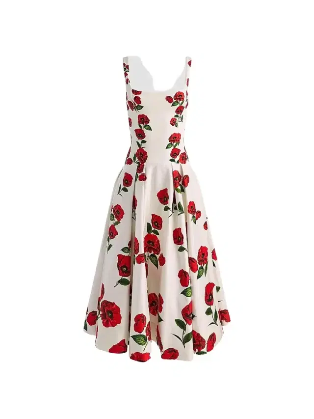 ALICE + OLIVIA Women's Adley Floral Stretch-Cotton Drop-Waist Midi-Dress - Summer Poppy