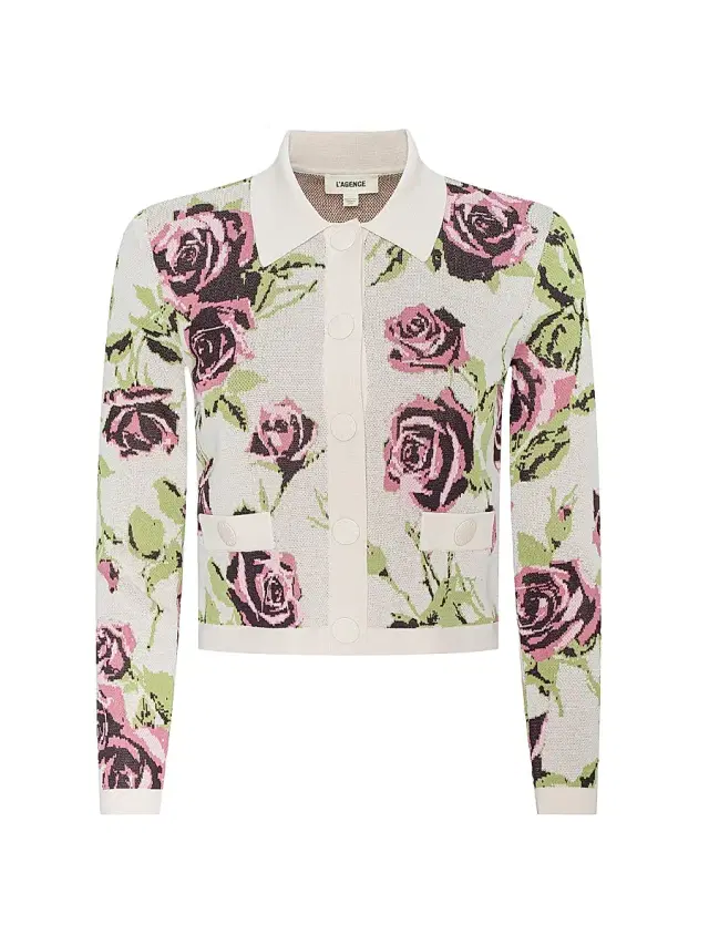 Women's Osiris Jacquard Collared Cardigan - Ecru Romantic Rose