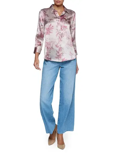 L'Agence Women's Dani Toile Silk Shirt - Tan Textured Jungle - Size XL | Thumbnail 2