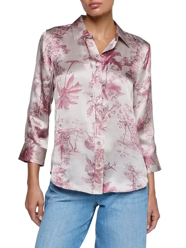 L'Agence Women's Dani Toile Silk Shirt - Tan Textured Jungle - Size XL | Thumbnail 3