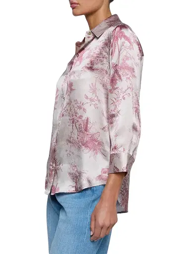 L'Agence Women's Dani Toile Silk Shirt - Tan Textured Jungle - Size XL | Thumbnail 4