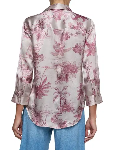 L'Agence Women's Dani Toile Silk Shirt - Tan Textured Jungle - Size XL | Thumbnail 5