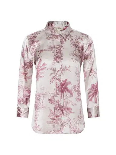L'Agence Women's Dani Toile Silk Shirt - Tan Textured Jungle - Size XL | Thumbnail 1