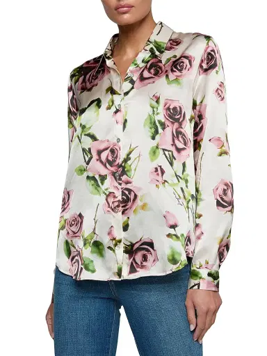L'Agence Women's Tyler Floral Silk Shirt - Ecru Romantic Rose - Size XL | Thumbnail 4 L'Agence Women's Tyler Floral Silk Shirt - Ecru Romantic Rose - Size XL | Thumbnail 4
