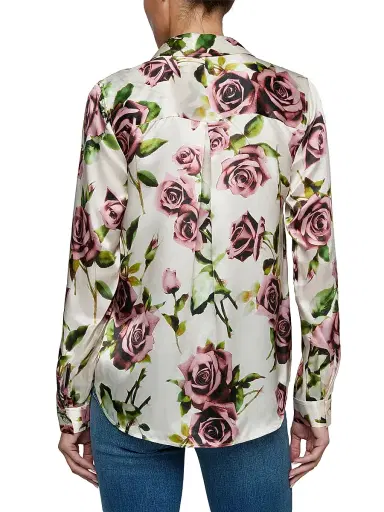 L'Agence Women's Tyler Floral Silk Shirt - Ecru Romantic Rose - Size XL | Thumbnail 5 L'Agence Women's Tyler Floral Silk Shirt - Ecru Romantic Rose - Size XL | Thumbnail 5