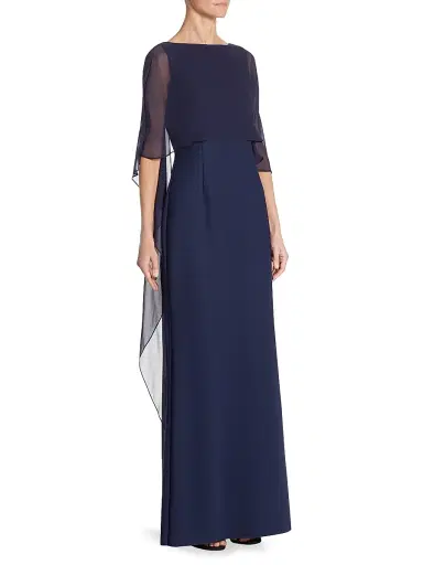 Teri Jon by Rickie Freeman Women's Scuba Gown Chiffon Overlay Dress - Navy - Size 10 | Thumbnail 1