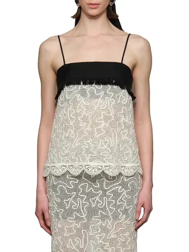 Et Ochs Women's Jayde Embroidered Cotton Mesh Camisole Top - Ivory Black - Size 12 | Thumbnail 3