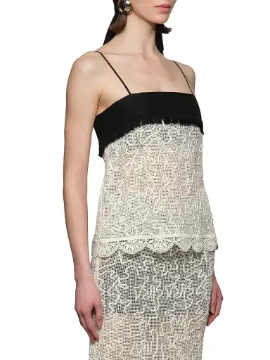 Et Ochs Women's Jayde Embroidered Cotton Mesh Camisole Top - Ivory Black - Size 12 | Thumbnail 4