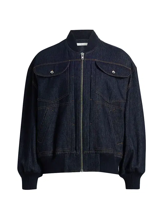 Co Women's Denim tton Bomber Jacket - Indigo