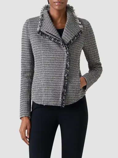 Akris punto Women's Tweed Motobike Jacket - Black Cream - Size 18 | Thumbnail 4