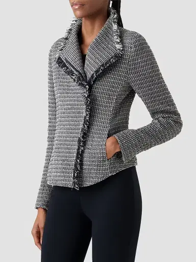 Akris punto Women's Tweed Motobike Jacket - Black Cream - Size 18 | Thumbnail 6