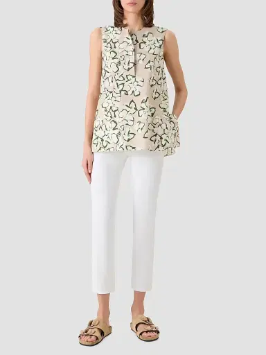 Akris punto Women's Papercut Flower Print Cotton Tunic Top - Beige Cream Olive | Thumbnail 2 Akris punto Women's Papercut Flower Print Cotton Tunic Top - Beige Cream Olive | Thumbnail 2