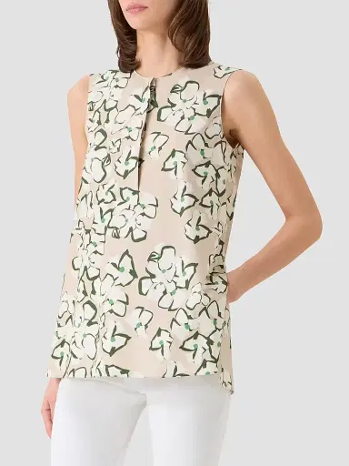 Akris punto Women's Papercut Flower Print Cotton Tunic Top - Beige Cream Olive | Thumbnail 6 Akris punto Women's Papercut Flower Print Cotton Tunic Top - Beige Cream Olive | Thumbnail 6