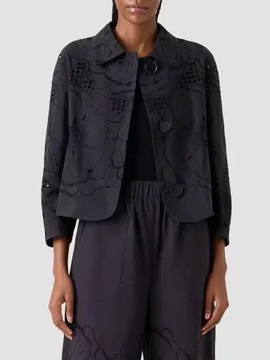 Akris punto Women's Flower Eyelet Poplin Jacket - Black - Size 16 | Thumbnail 4 Akris punto Women's Flower Eyelet Poplin Jacket - Black - Size 16 | Thumbnail 4