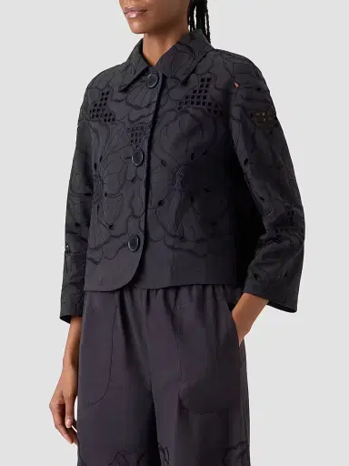Akris punto Women's Flower Eyelet Poplin Jacket - Black - Size 16 | Thumbnail 6 Akris punto Women's Flower Eyelet Poplin Jacket - Black - Size 16 | Thumbnail 6