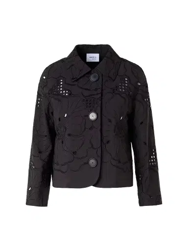 Akris punto Women's Flower Eyelet Poplin Jacket - Black - Size 16 | Thumbnail 1 Akris punto Women's Flower Eyelet Poplin Jacket - Black - Size 16 | Thumbnail 1
