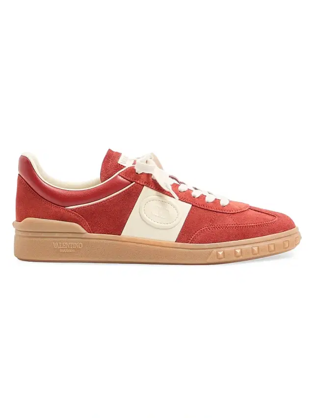 Valentino Garavani Men's Upvillage Low Top Sneakers in Split Leather - Red