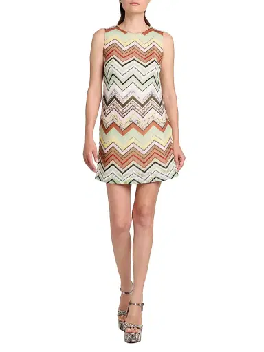 Missoni Women's Zigzag Shift Minidress - Green Camel White Pink Multi | Thumbnail 2 Missoni Women's Zigzag Shift Minidress - Green Camel White Pink Multi | Thumbnail 2
