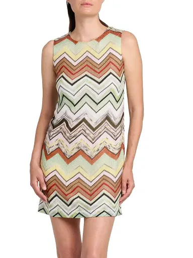 Missoni Women's Zigzag Shift Minidress - Green Camel White Pink Multi | Thumbnail 3 Missoni Women's Zigzag Shift Minidress - Green Camel White Pink Multi | Thumbnail 3