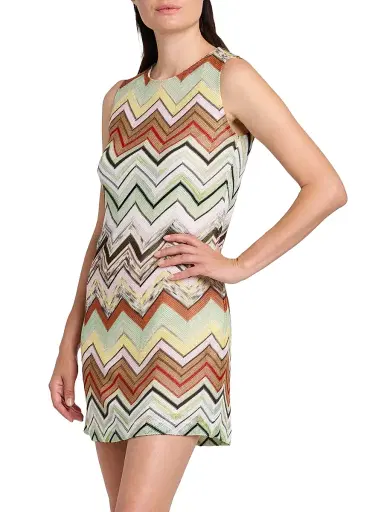 Missoni Women's Zigzag Shift Minidress - Green Camel White Pink Multi | Thumbnail 4 Missoni Women's Zigzag Shift Minidress - Green Camel White Pink Multi | Thumbnail 4