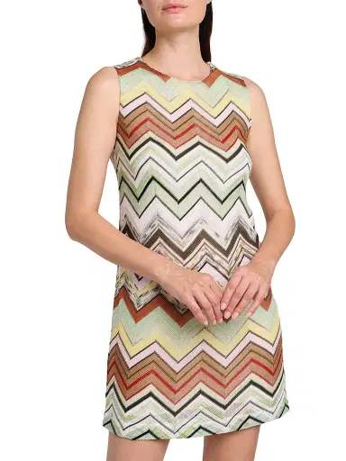 Missoni Women's Zigzag Shift Minidress - Green Camel White Pink Multi | Thumbnail 6 Missoni Women's Zigzag Shift Minidress - Green Camel White Pink Multi | Thumbnail 6
