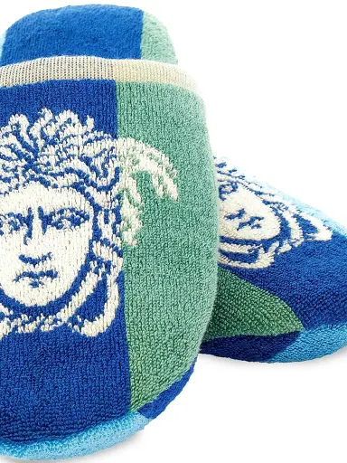 Versace Men's Medusa Jacquard Striped Jersey Slippers - Blue Multicolor - Size XL | Thumbnail 2 Versace Men's Medusa Jacquard Striped Jersey Slippers - Blue Multicolor - Size XL | Thumbnail 2