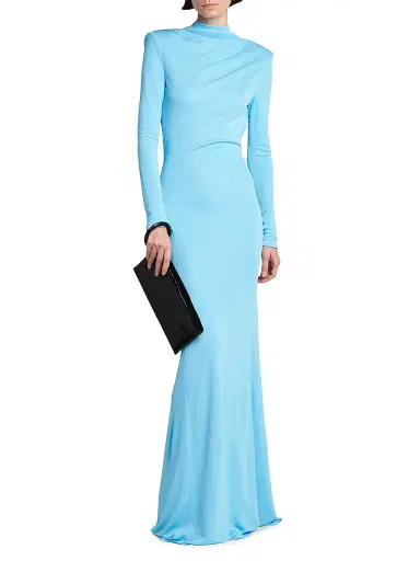 Tom Ford Women's Crepe Jersey Cut-Out Back Gown - Aqua Blue - Size 0 | Thumbnail 2