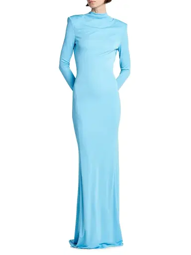 Tom Ford Women's Crepe Jersey Cut-Out Back Gown - Aqua Blue - Size 0 | Thumbnail 3