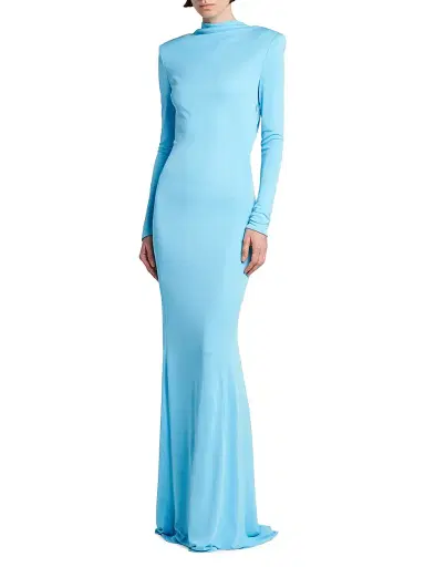 Tom Ford Women's Crepe Jersey Cut-Out Back Gown - Aqua Blue - Size 0 | Thumbnail 4