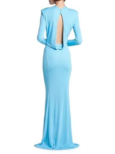Tom Ford Women's Crepe Jersey Cut-Out Back Gown - Aqua Blue - Size 0 | Thumbnail 5