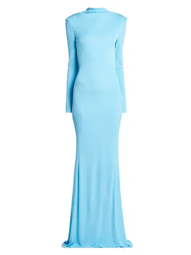 Tom Ford Women's Crepe Jersey Cut-Out Back Gown - Aqua Blue - Size 0 | Thumbnail 1