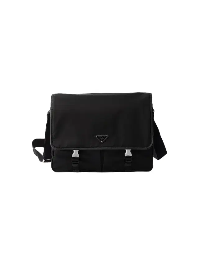 Men's Re-Nylon and Saffiano Leather Shoulder Bag - Black