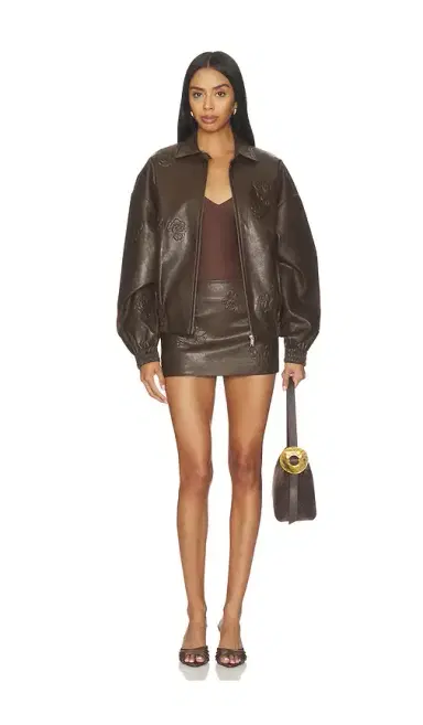 Markgong Faux Leather Floral Imprinted Mini Skirt | Thumbnail 5