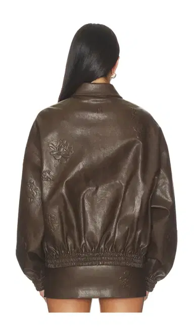 Markgong Faux Leather Floral Imprinted Baseball Jacket | Thumbnail 4