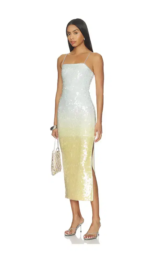 Alice + Olivia Delora Sequin Strapless Midi Dress